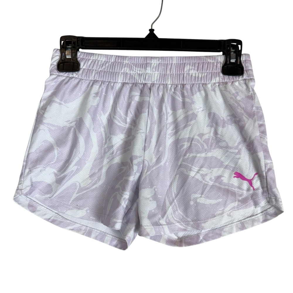 PUMA‎ Shorts Girls 12-14 Purple Camo Mesh Athletic Elastic Waist Running Gym